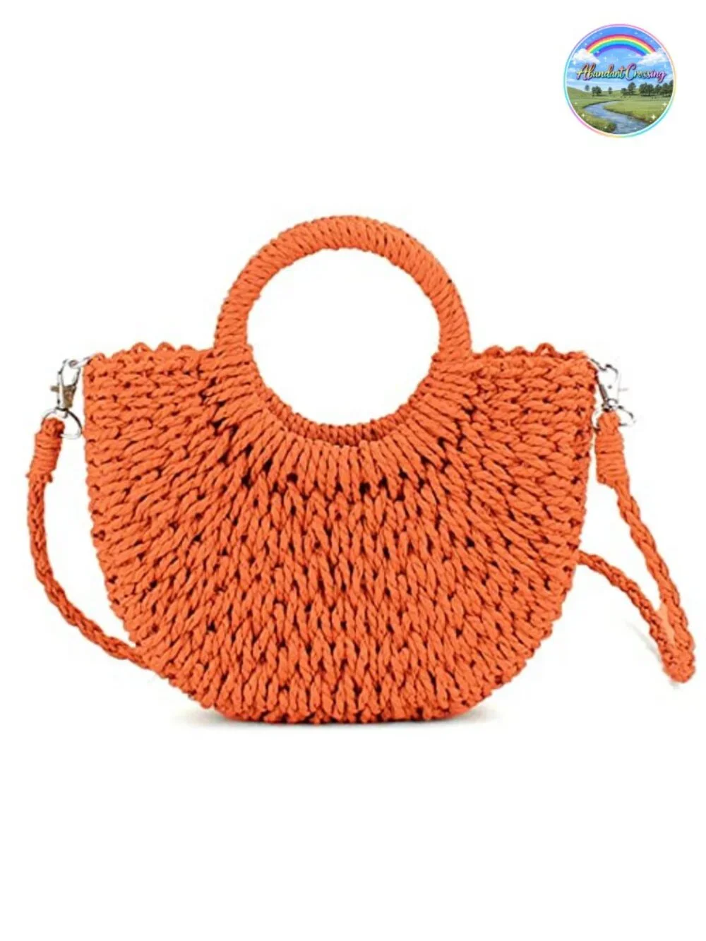 Handwoven Rattan Straw Semi-Circle Tote Beach Bag Summer Retro Shoulder